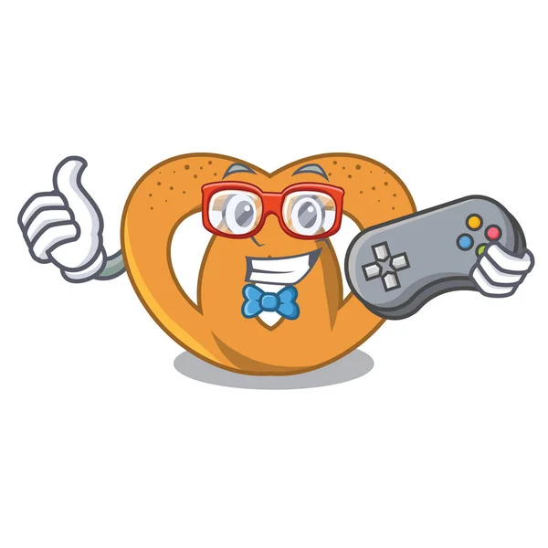 Gamer Pretzel Mascota Dibujos Animados Estilo Vector Ilustración — Vector de stock