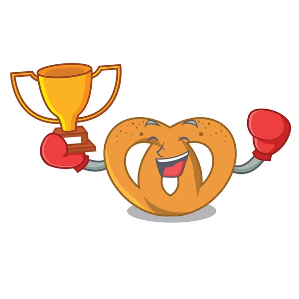 Ganador Boxeo Pretzel Mascota Dibujos Animados Estilo Vector Ilustración — Vector de stock