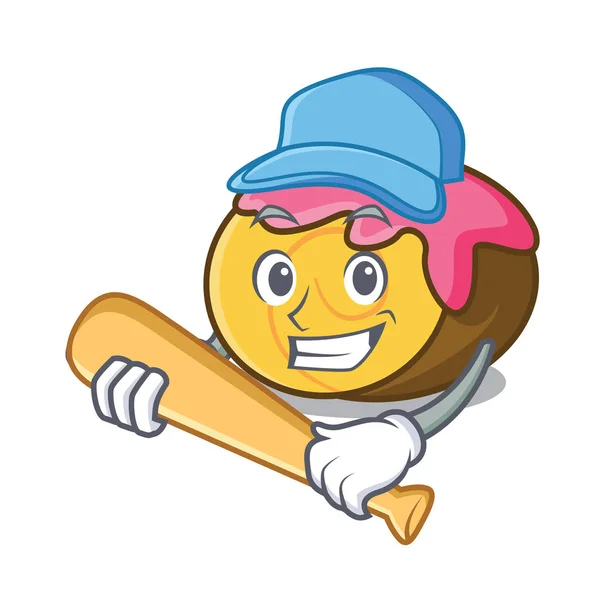 Hrát Baseball Piškotové Rolády Charakter Kreslené Vektorové Ilustrace — Stockový vektor
