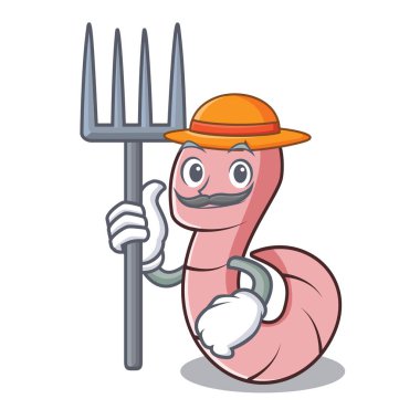Çiftçi solucan karakter karikatür tarzı vektör çizim