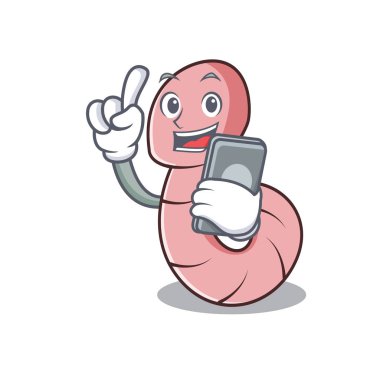 Telefon solucan karakter karikatür tarzı vektör çizim ile