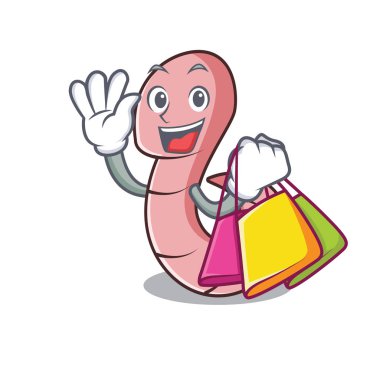 Alışveriş solucan karakter karikatür tarzı vektör çizim