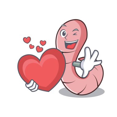 Kalp solucanı maskot karikatür tarzı vektör çizim ile