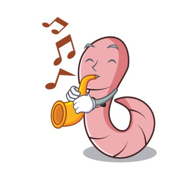 Trompet solucan maskot karikatür tarzı vektör çizim ile