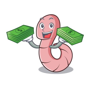 Para çantası solucan maskot karikatür tarzı vektör çizim ile