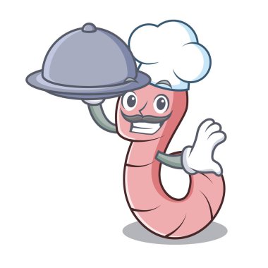 Şef gıda solucan maskot karikatür tarzı vektör çizim ile