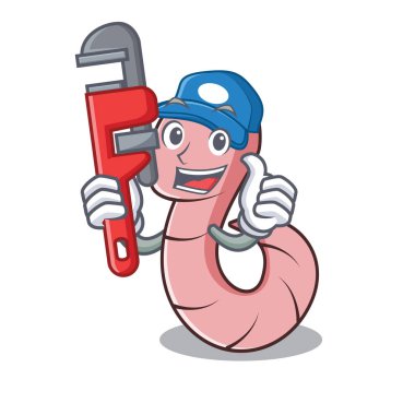 Tesisatçı solucan maskot karikatür tarzı vektör çizim