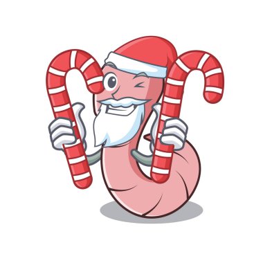 Santa şeker solucan maskot karikatür tarzı vektör çizim ile