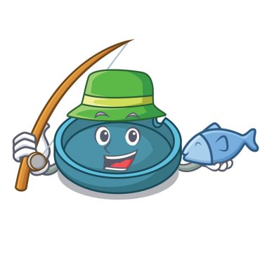 Balık tutma kül tablası maskot karikatür tarzı vektör çizim