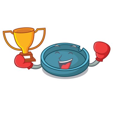 Boks şampiyonu kül tablası maskot karikatür tarzı vektör çizim