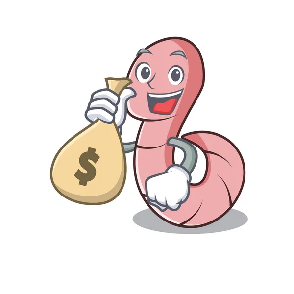 Com Dinheiro Saco Worm Personagem Desenho Animado Estilo Vetor Ilustração — Vetor de Stock