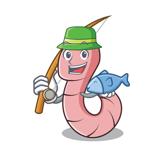 钓鱼蠕虫吉祥物卡通风格矢量插画 — 图库矢量图片