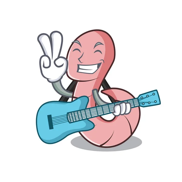 Guitar Worm Mascot Cartoon Style Vector Illustration — Stock Vector