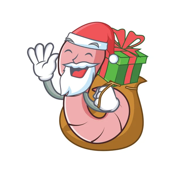 Santa Gift Worm Mascot Cartoon Style Vector Illustration — Stock Vector