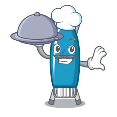 Şef gıda demir kurulu maskot karikatür vektör çizim ile