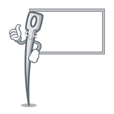 Başparmak yukarıya kurulu iğne karakter karikatür tarzı vektör çizim ile