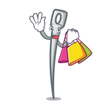 Alışveriş iğne karakter karikatür tarzı vektör çizim