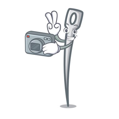Fotoğrafçı iğne maskot karikatür tarzı vektör çizim