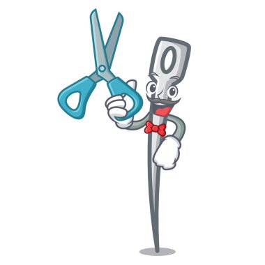 Kuaför iğne karakter karikatür tarzı vektör çizim