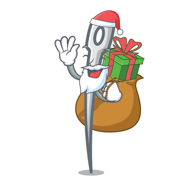 Santa Avec Aiguille Cadeau Mascotte Dessin Animé Style Vectoriel Illustration — Image vectorielle