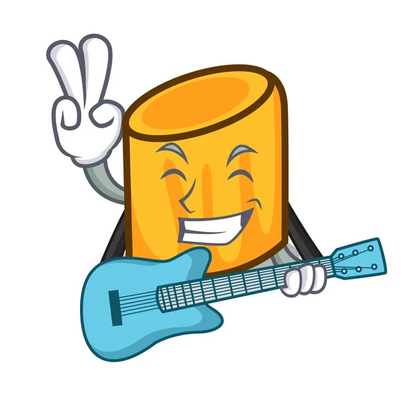 Con Chitarra Rigatoni Mascotte Stile Cartone Animato Vettoriale Illustrazione — Vettoriale Stock