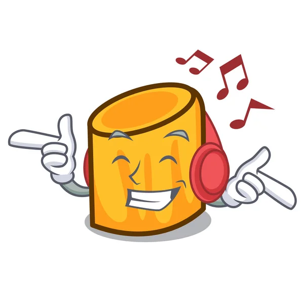 Escuchar Música Rigatoni Mascota Dibujos Animados Estilo Vector Ilustración — Vector de stock