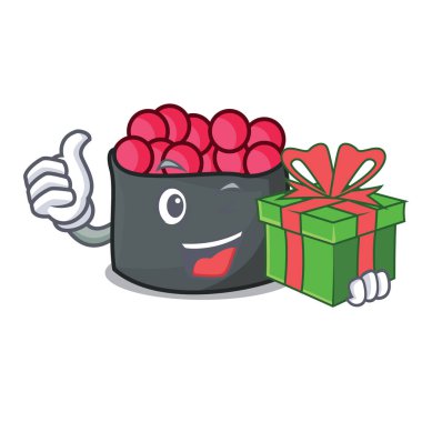 Hediye ikura maskotu karikatür tarzı vektör çizim ile