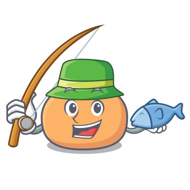 Balık tutma mochi maskot karikatür tarzı vektör çizim