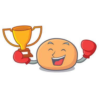 Boks şampiyonu mochi maskot karikatür tarzı vektör çizim