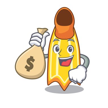 Para çantası yüzmek fin karakter karikatür vektör çizim ile