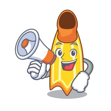 Megafon yüzmek fin karakter karikatür vektör çizim ile