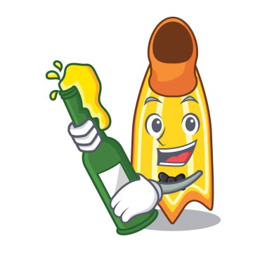 Bira yüzmek fin maskot karikatür vektör çizim ile