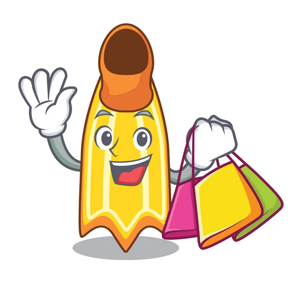 Compras Natação Aleta Personagem Cartoon Vetor Ilustração — Vetor de Stock