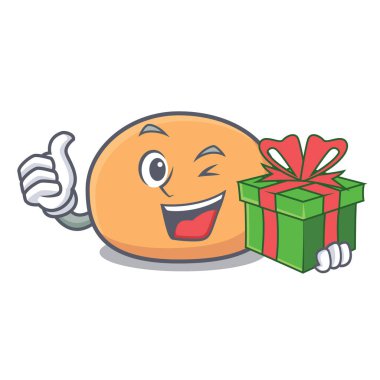 Hediye mochi maskot karikatür tarzı vektör çizim ile