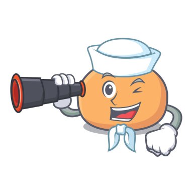 Denizci dürbün mochi maskot karikatür tarzı vektör çizim ile