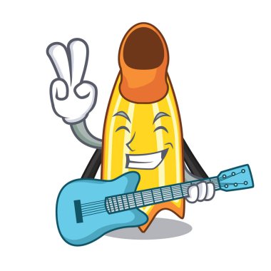 Gitar yüzmek fin maskot karikatür vektör çizim ile