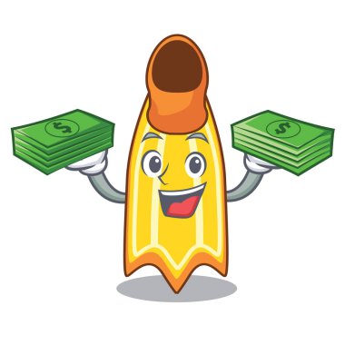 Para çantası yüzmek fin maskot karikatür vektör çizim ile
