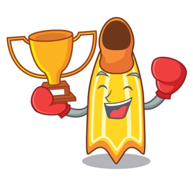 Boks şampiyonu yüzmek fin maskot karikatür vektör çizim