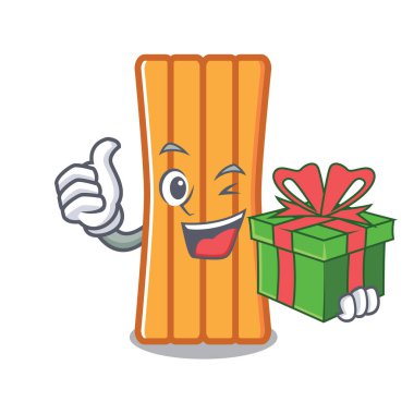 Hediye hava yatağı maskot karikatür vektör çizim ile