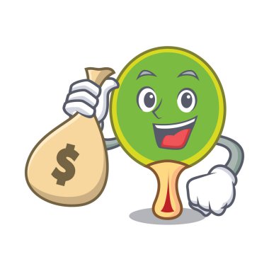 Para çantası ping pong raket karakter karikatür vektör çizim ile