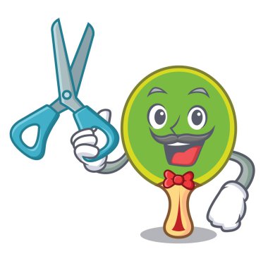 Ping pong raket karakter karikatür vektör çizim berber