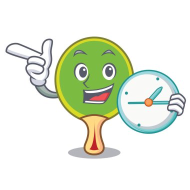 Saat ping pong raket karakter karikatür vektör çizim ile