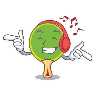 Dinleme müzik ping pong raket maskot karikatür vektör çizim