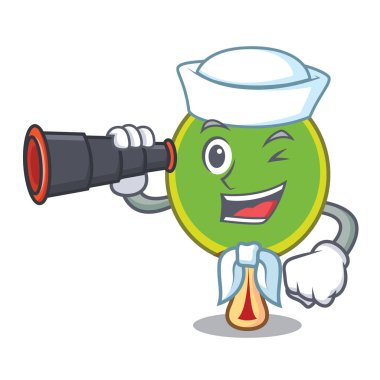 Denizci dürbün ping pong raket maskot karikatür vektör çizim ile