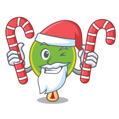Santa şeker ping pong raket maskot karikatür vektör çizim ile