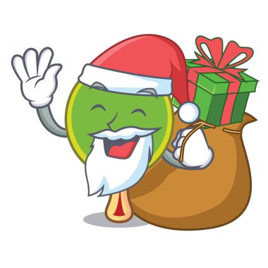 Noel Baba hediye ping pong raket maskot karikatür vektör çizim ile