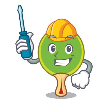 Otomotiv ping pong raket maskot karikatür vektör çizim