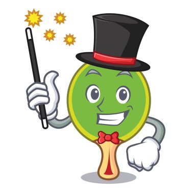 Sihirbaz ping pong raket maskot karikatür vektör çizim