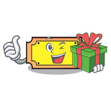 Hediye bilet maskot karikatür tarzı vektör çizim ile