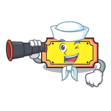 Denizci dürbün bilet maskot karikatür tarzı vektör çizim ile